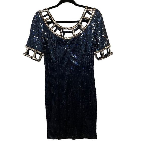 Lime Nite Women's Navy Sequin Dress Size 10 - Picture 6 of 9